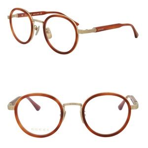 GUCCI 48mm Round Gold Havana Optical Glasses